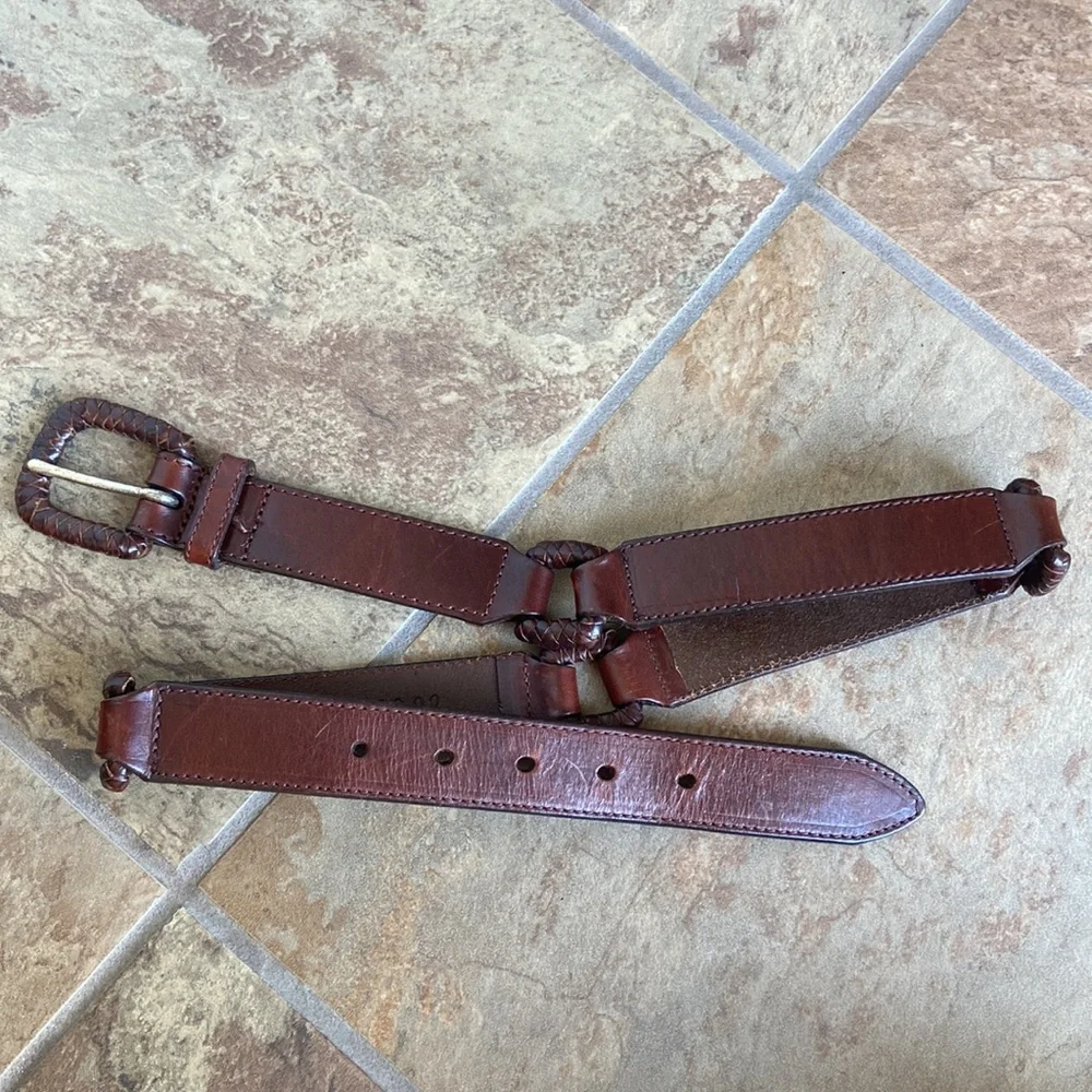 Fossil Genuine Leather Belt Brown Multi Link Woven Vintage
